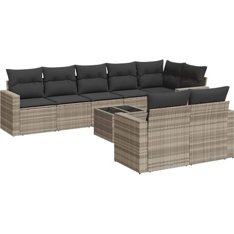 Maison Exclusive - Set Divano da Giardino 9pz con Cuscini Grigio Chiaro Polyrattan (1/3)