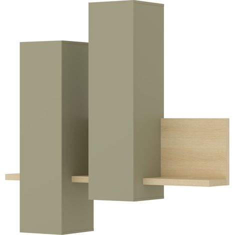Armario de pared Lutiva 101, Eucalipto + Roble, Aglomerado laminado, 142x152x35cm, Número de puertas: 0, Número de cajones: 0, LED (1/5)