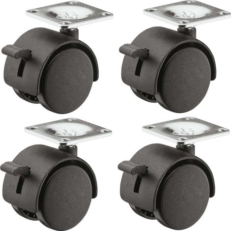 Cyclingcolors – Lot de 4 roulettes pivotantes 30mm avec frein – Charge 20kg par roue – Base acier pour meubles, chariots, fauteuils, tables, chaises (1/2)