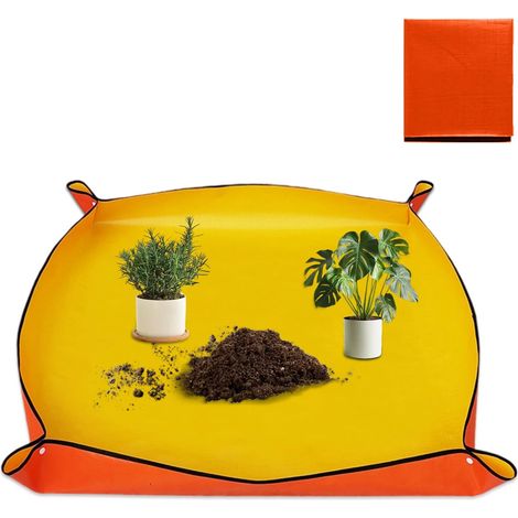 Tapis de rempotage pour plantes d'intérieur, orange, respectueux de l'environnement, en polyéthylène, 66 x 66 cm, épais, imperméable, portable (1/5)