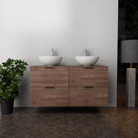 Inda - Mobile bagno L.120 con doppio lavabo in appoggio / Rovere