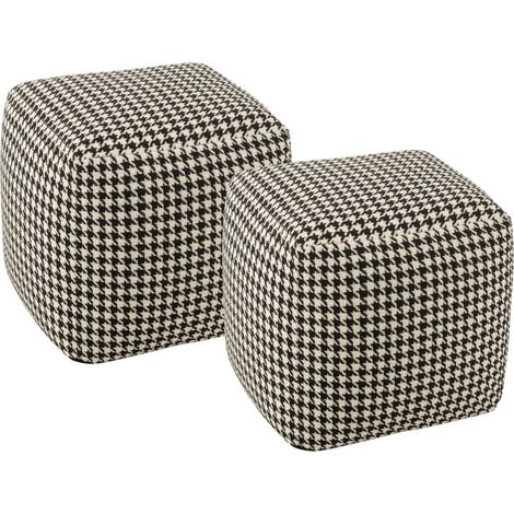 Poufs carrés en tissu pied-de-poule noir et blanc (lot de 2) - POULEA