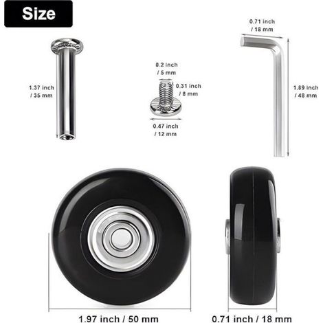 Roulette - Caoutchouc - 50 mm x 18 mm - Pour Valise - 4 Pièces (1/5)