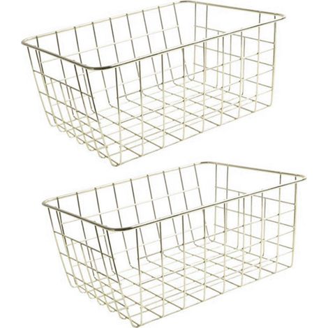 Panier de congélateur anti-rouille grande capacité, bac de rangement en acier pour fruits, snacks et boissons, lot de 2 doré (1/5)