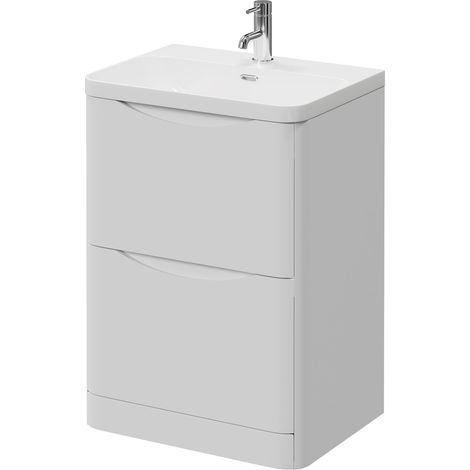 Vela Satin White 600mm 2 Drawer Vanity Unit with Fina Basin (1/5)
