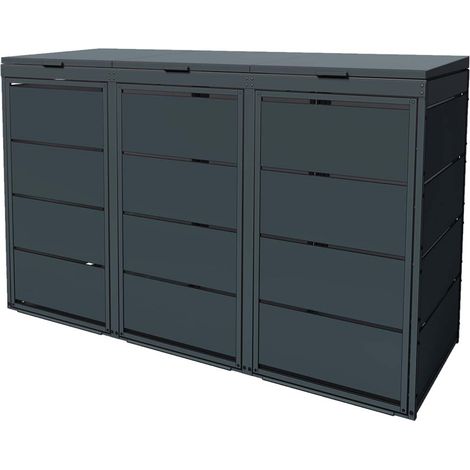 Atole – Cache-poubelle extérieur triple en acier galvanisé – Abri pour 3 poubelles 240L – Dimensions 1270x2100x850mm – Couleur anthracite RAL7016 (1/5)
