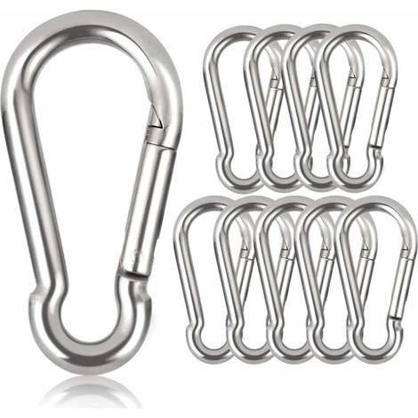 10er-Pack Schlüsselringkarabiner, 80 mm x φ8 mm, maximale Belastung: 250 kg