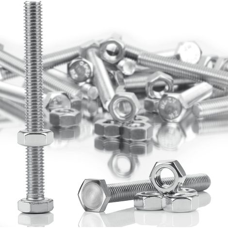 Lot de 20 vis à tête hexagonale M6 x 60 mm - Boulons et écrou hexagonal DIN 933 / ISO 4017 - En acier inoxydable A2 V2A - Vis à six pans extérieurs, filetage complet (1/5)