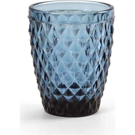 BICCHIERE DIAMANTE REALIZZATO IN VETRO PER ACQUA DA 250 CC COLORE BLU (1/2)