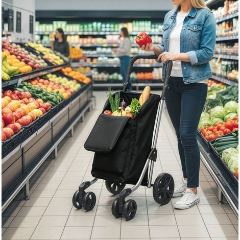 MODFU – Chariot courses 3-en-1 pliable 46 L – Sac isotherme et 6 roues – Poignée 3 positions et 25 kg – Courses – Noir (1/5)