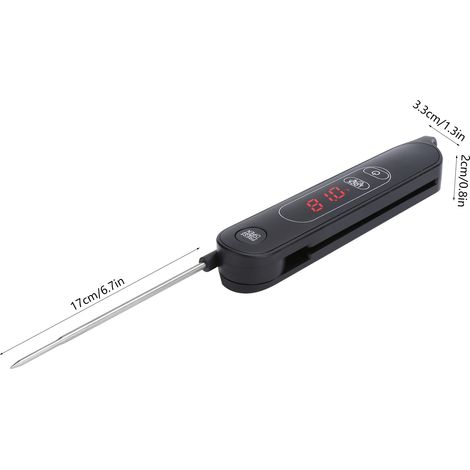 Faltbares LED-Fleischthermometer, Küchenthermometer für Grill und Barbecue, schwarze Edelstahlsonde, 17 cm (1/5)