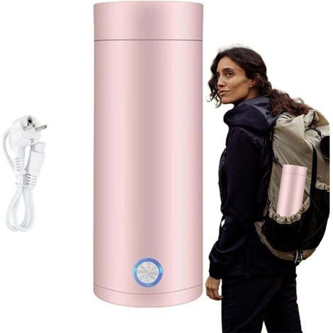 Mini hervidor eléctrico de viaje, hervidor eléctrico pequeño de acero inoxidable de 400 ml, taza eléctrica 3 en 1, ebullición rápida y apagado automático para té, leche y café (ROSA) (1/4)
