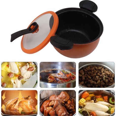 Autocuiseur domestique trapu, poêle antiadhésive, marmite multifonctionnelle pour mijoter et faire des soupes, compatible avec les plaques à induction, les cuisinières à gaz et les flammes nues, orang (1/5)