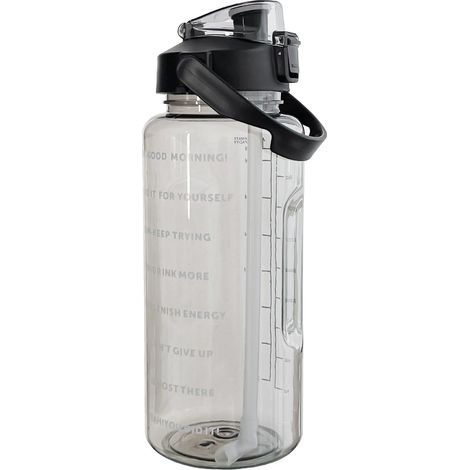 Borraccia sportiva da 2000 ml con tacche graduate, borraccia per uomo e donna con cannuccia, grande capacità, tazza esterna, fitness T