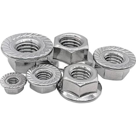 2/25X Écrous à embase hexagonale en acier inoxydable dentelés DIN6923 (1/5)