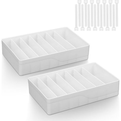 Set aus 2 Kabelaufbewahrungsboxen mit 14 Befestigungselementen und 7 verstellbaren Fächern, ideal zur Aufbewahrung von Ladekabeln auf dem Schreibtisch oder zu Hause (2 große Boxen). (1/5)