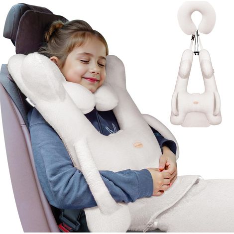 FLORICH Kinderreisekissen, Auto-Schlafkissen für Kinder, abnehmbares H-förmiges Kissen für Erwachsene und Kinder zur Unterstützung von Kopf und Körper auf Autofahrten mit Nackenkissen und Decke (Weiß) (1/5)