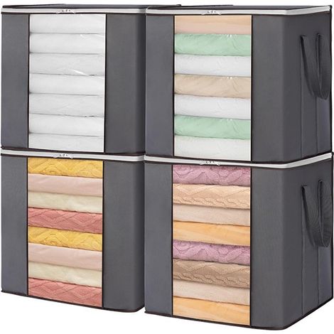 Grand sac de rangement de 90 L, boîte de rangement pliable pour penderie avec poignée renforcée, gris, 100 L gris 120 L (lot de 4) (1/5)