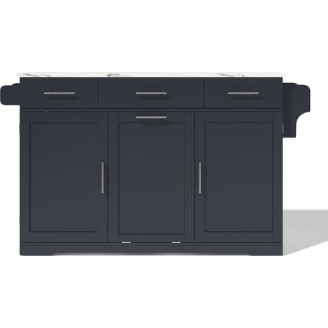 Îlot de cuisine MDF avec plateau rabattable, 3 tiroirs, 2 placards et meuble poubelle sur roulettes, pour cuisine et salle à manger (1/5)