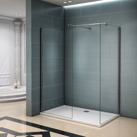 Paroi de douche 140x200cm AICA verre anticalcaire avec 2 barres de fixation 140cm cabine de douche 140x80x200cm (1/5)