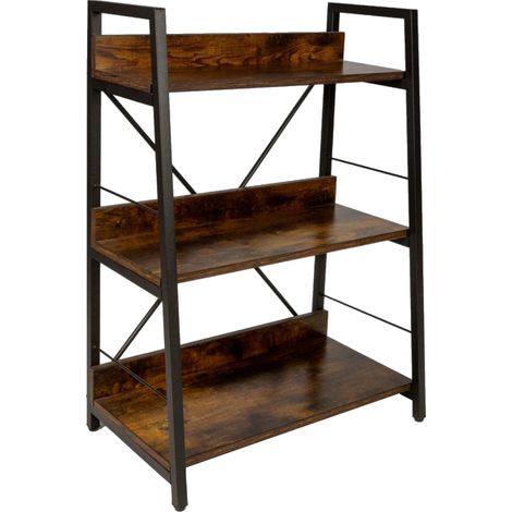 Industrielles Loft-Leiterregal mit 3 Ablagen, dunkelbraun, rustikal, BEGRYF 61x35x84