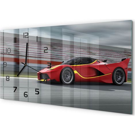 Horloge Murale Quartz 60x30 cm Grand Format Verre Trempé Salon Bureau Voiture de sport (1/5)