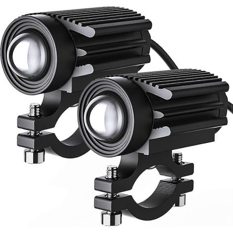 Lot de 2 phares auxiliaires LED pour moto, 12 000 lm, tricolores, mini phares antibrouillard, 60 W, 6 000 K - En stock (1/3)