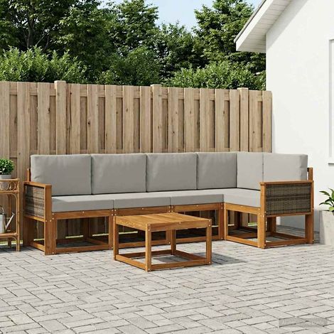 vidaXL Conjunto de sofás de exterior 6 uds. Natural y Gris Claro (1/5)