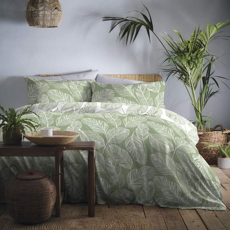 Fusion Matteo - Set copripiumino, facile da pulire, 3 pezzi, per letto matrimoniale, colore verde (1/4)