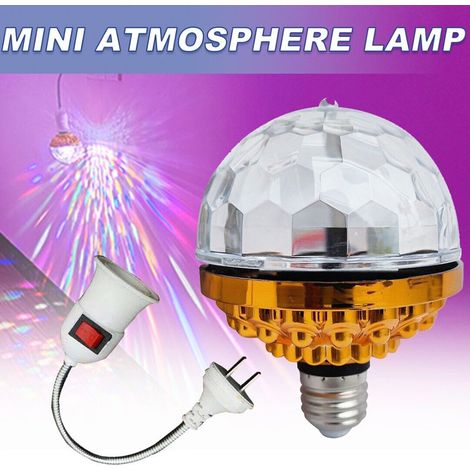 Ampoule LED à Rotative avec Socket: Bulbe Rotatif Crystal Disco: Type Base E27: Couleurs RGB Automatique: Alimentation 6W: Matériel LED et Plastique: Taille 9.512cm: Angle Lumière 360°
