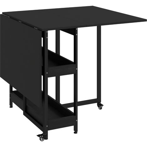 Table de salle à manger pliante de style industriel, pour 4 personnes maximum, étagères ouvertes, modulable, métal, panneaux de particules, noire (1/5)