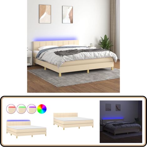 Boxspringbett mit Matratze & LED Creme 180x200 cm Stoff - Boxspringbett - Betten - Schlafräume - Cremefarbenes Bett - Lattenrost