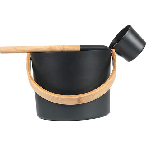 Lot de paniers de sauna, seau de sauna, en aluminium, 7 l, avec cuillère à long manche, accessoires de sauna, kit d'accessoires de sauna, seau à infusion, set de seau de sauna (noir) (1/5)