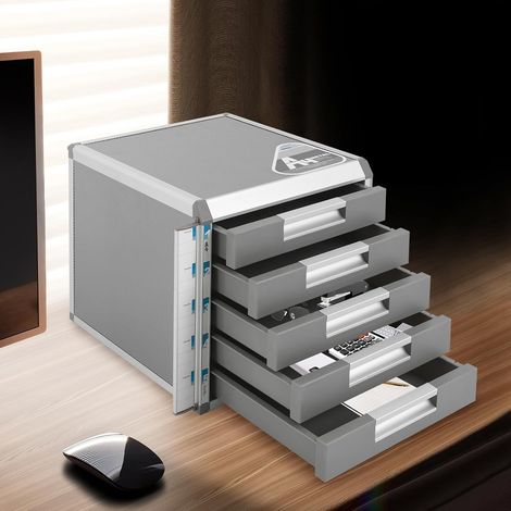 31.5  35  29.8cm Modern Drehbarer Abfluss Metall Schubladenbox Abschließbar 5 Fächer A4 mit Beschriftungsfeldern Dokumenten Aufbewahrung Ablagebox Aluminiumlegierung Robust (1/5)