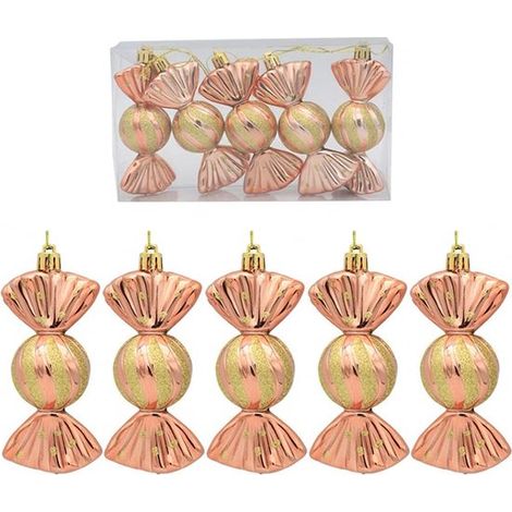 Palline di Natale (set da 5) - Palline di Natale glitterate con motivo Snoep - Decorazione per albero di Natale - Decorazioni natalizie - Palline glitterate da appendere - (1/2)