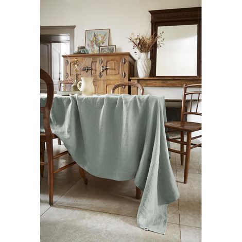 Nappe rectangle 170 x 250 cm lin lavé soline eucalyptus (1/4)