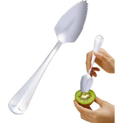 Cuillère à pamplemousse, cuillère dentelée en acier inoxydable, ustensile portable à long manche, accessoire de cuisine élégant, (1/5)