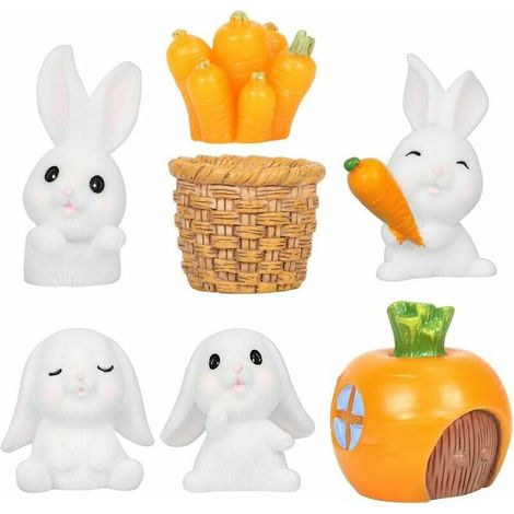 Miniature Lapin Ornement, 7 Pcs Mini Figurine Lapin, Lapin de Paques Carottes Maison, pour Fée Jardin Paysage Décoration Animaux Figurines Dessin Animé Figure Collection-Autre décoration pour Noël (1/5)
