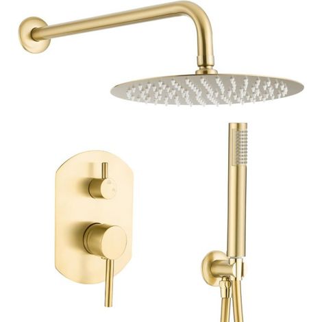 Mirlo – Colonne de douche hydromassante NALA – Tête ronde 20 cm en acier inoxydable – Mitigeur 2 voies en laiton – Installation encastrée (1/4)