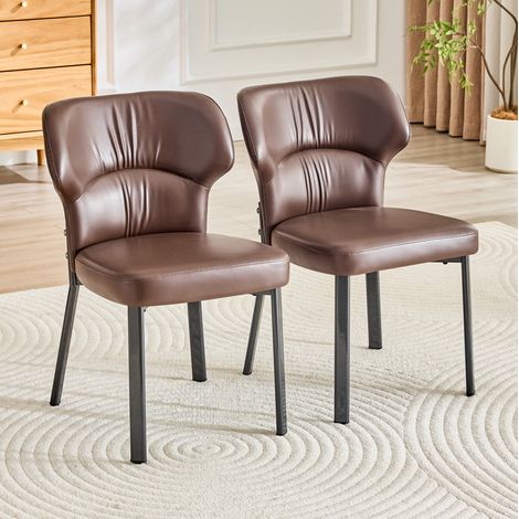 Lote de 2 sillas de comedor 45x52x81 cm PU marrón metal negro, ahorra espacio – MEUBLIV (1/5)