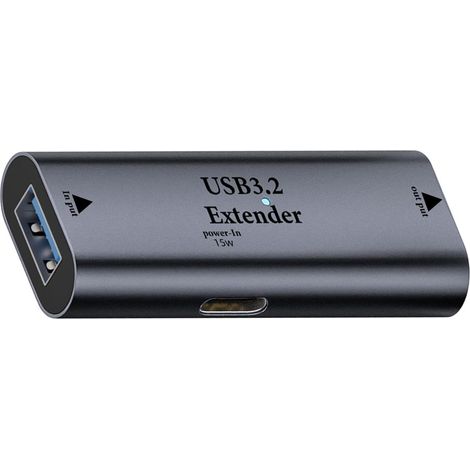 Rallonge de signal USB 3.2 5 Gbps - 10 m - USB 3.2 - Grande distance - 5 V/3 A - Puce intégrée - Boîtier LED/Al - Avec port d'alimentation USB C 15 W (1/5)