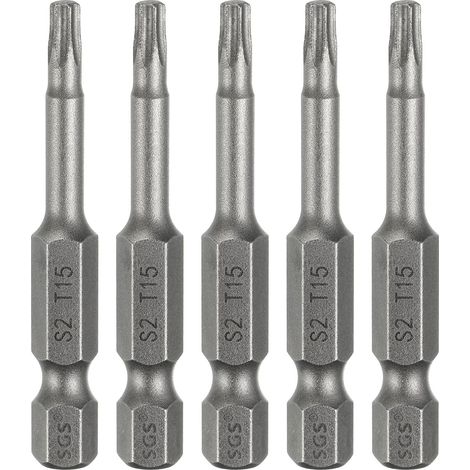 5Pcs Embout Tournevis T15 Torx Tige Hexagonale 1/4" Magnétique (1/5)