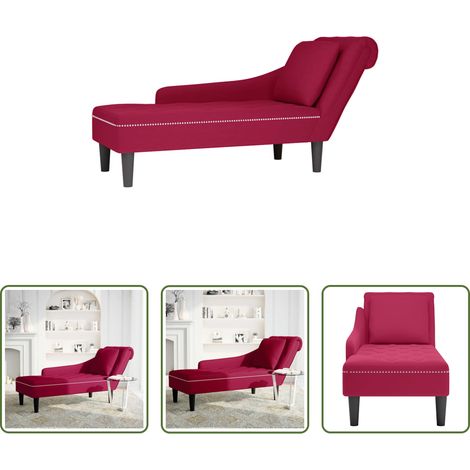 vidaXL Tumbona con almohada y reposabrazo derecho terciopelo rojo vino (1/5)