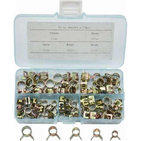 75PCS Clip à Ressort Tuyau Collier Serrage Durite Essence Serre-joints à Tuyaux Colliers de Clip à Ressort Tuyau Serrage 6mm, XU, 7mm, 8mm, 9mm, 10mm - KZQ (1/4)