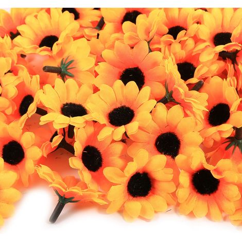100 têtes de fleur artificielles marguerite en tissu plastique Ø4cm jaune tournesol n°2 déco mariage