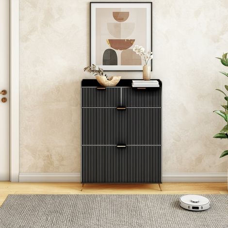 Scarpiera 80x24x110 cm con 2 ante a ribalta e 2 cassetti, grande capacità, mobile in legno, nero (1/5)