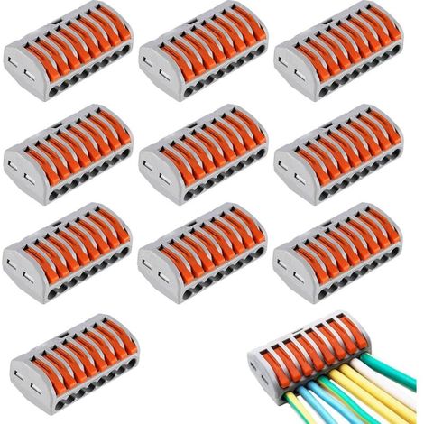 Bardusch-10 Pièces Conducteur Compact 8 Entrées Connecteur Électrique, Connecteur pour Bornier Electrique, Compact Connecteur Ressort Bornier Borne de Raccordement à Levier (1/2)