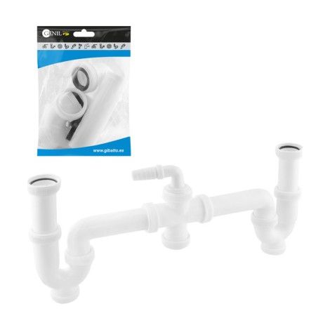 Doppelt ausziehbarer gebogener Siphon S/einstellbar + Reduzierstück + ein Zusatzauslass, GENIL. (1/5)