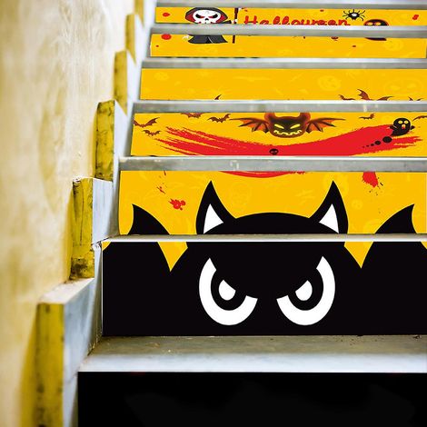 Ensemble de 6 autocollants pour contremarches d'escalier de 17,8 cm x 100 cm (7 po x 39,3 po), faciles à appliquer pour la décoration d'Halloween à la maison. (1/4)