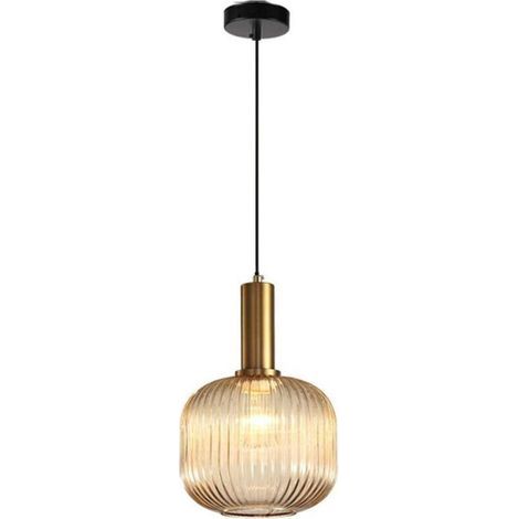 Moderner Kronleuchter, goldene Pendelleuchtenfassung mit bernsteinfarbenem Glasschirm, LED-Pendelleuchte (1/5)